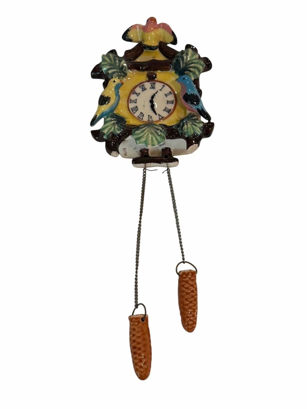 Vintage Tilso Japan Ceramic Cuckoo Clock Planter Birds Wall Pocket Hanging